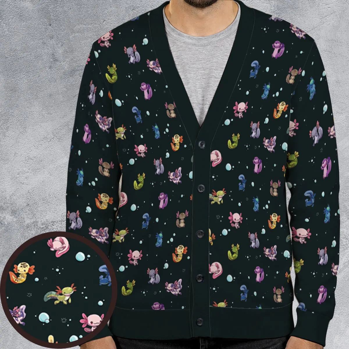 Axolotls Of The World Pattern Cardigan