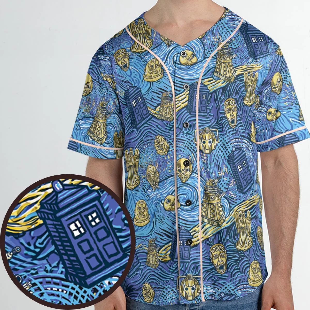 Starry Night Tardis Doctor Who Unisex Baseball Jersey
