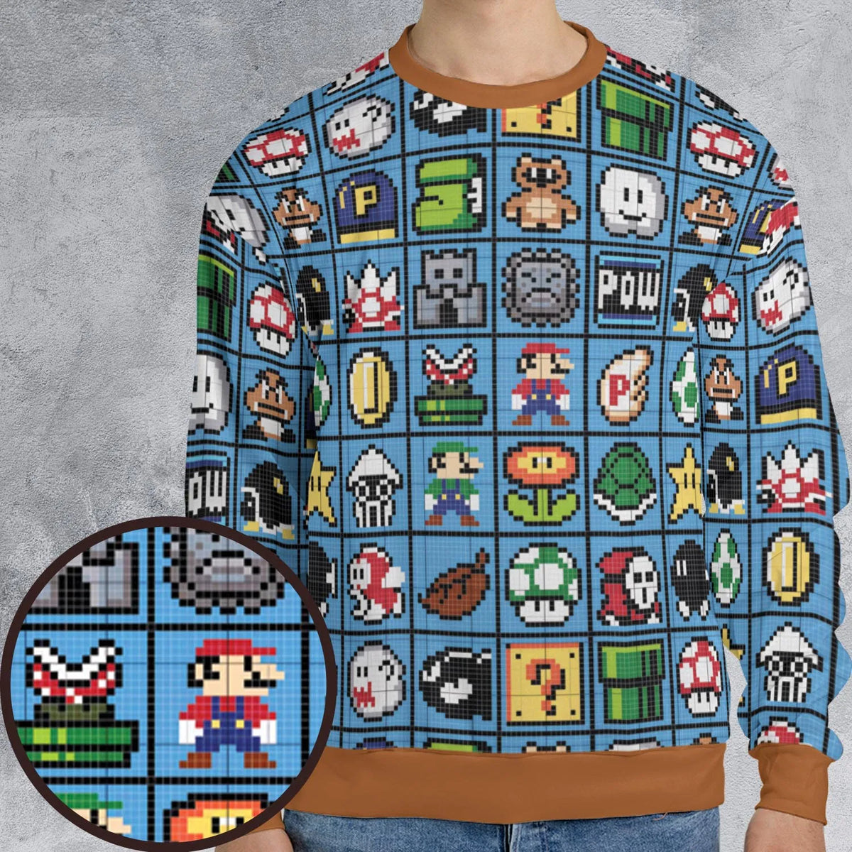 Mario Pixel Super Mario Pattern All-over Print Sweatshirt