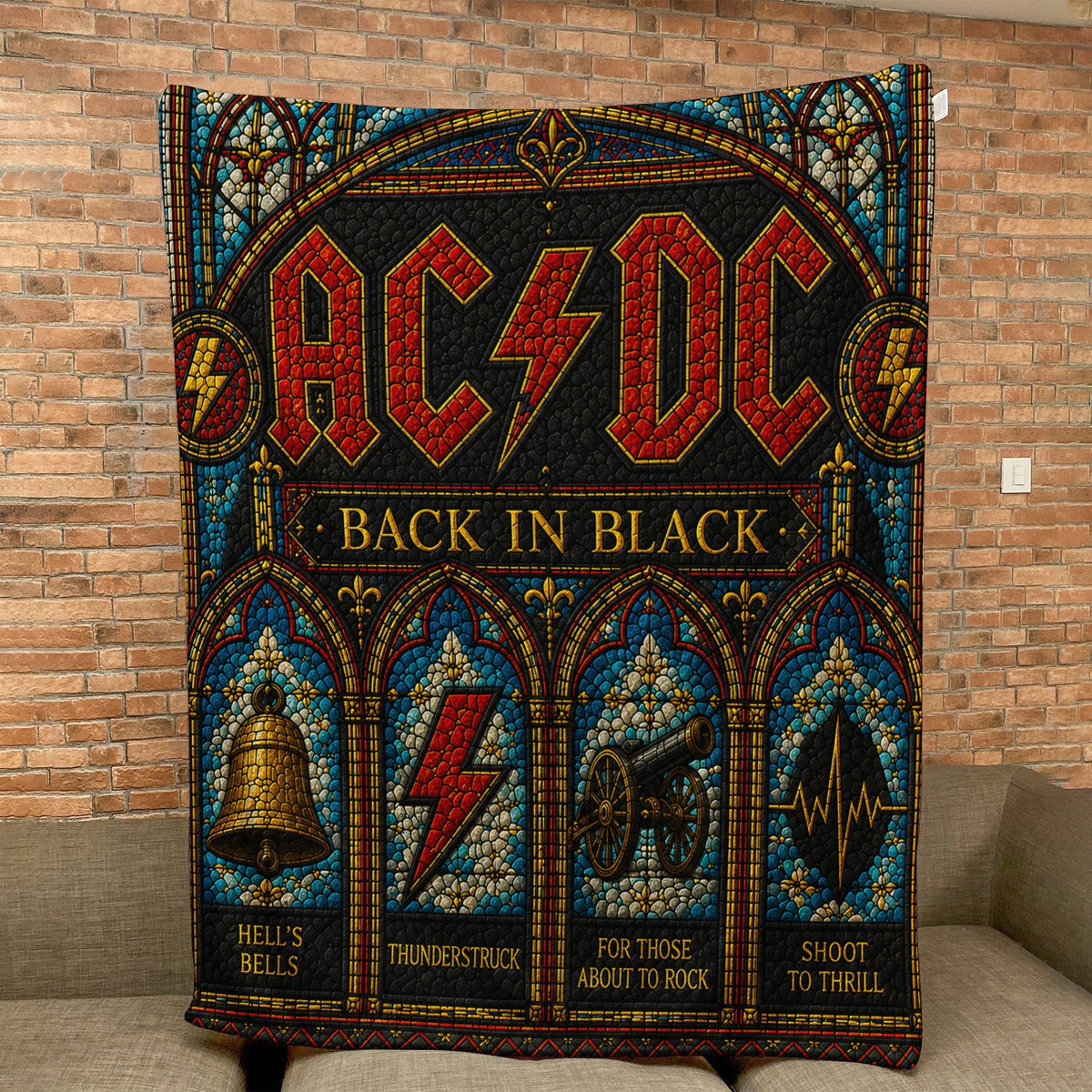 AC/DC Back In Black Sherpa Blanket Stained Glass Rock Icon Throw Blanket