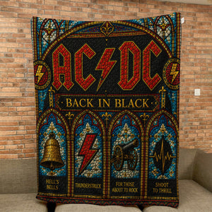 AC/DC Back In Black Sherpa Blanket Stained Glass Rock Icon Throw Blanket