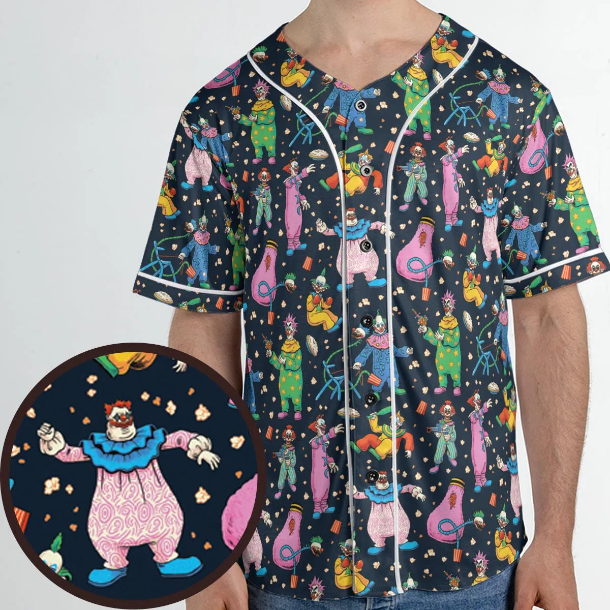 Clowns Popcorn Killer Klowns from Outer Space Pattern Unisex Baseball Jersey