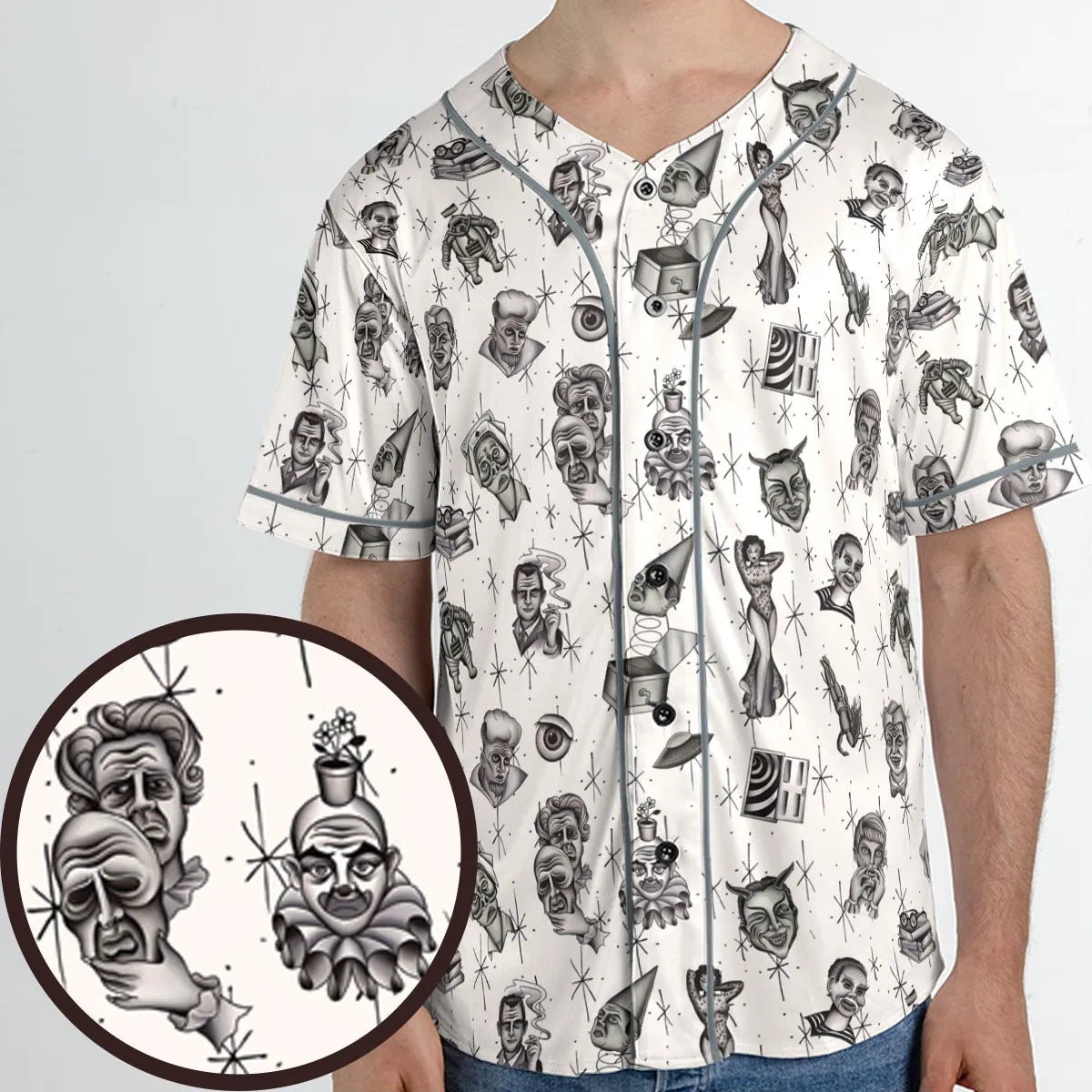 The Twilight Zone Characters Pattern Unisex Baseball Jersey