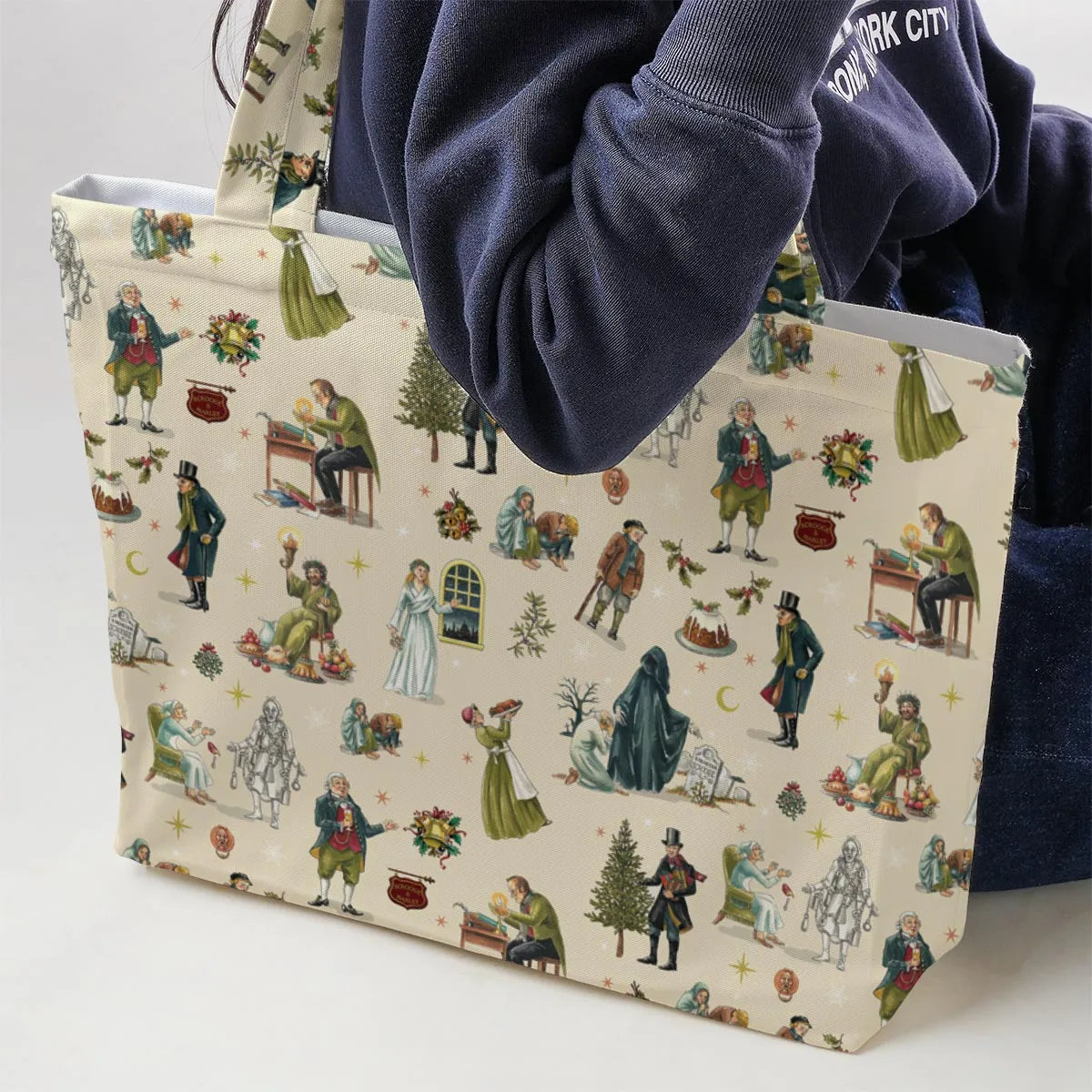 A Christmas Carol Characters Pattern Large Tote Bag