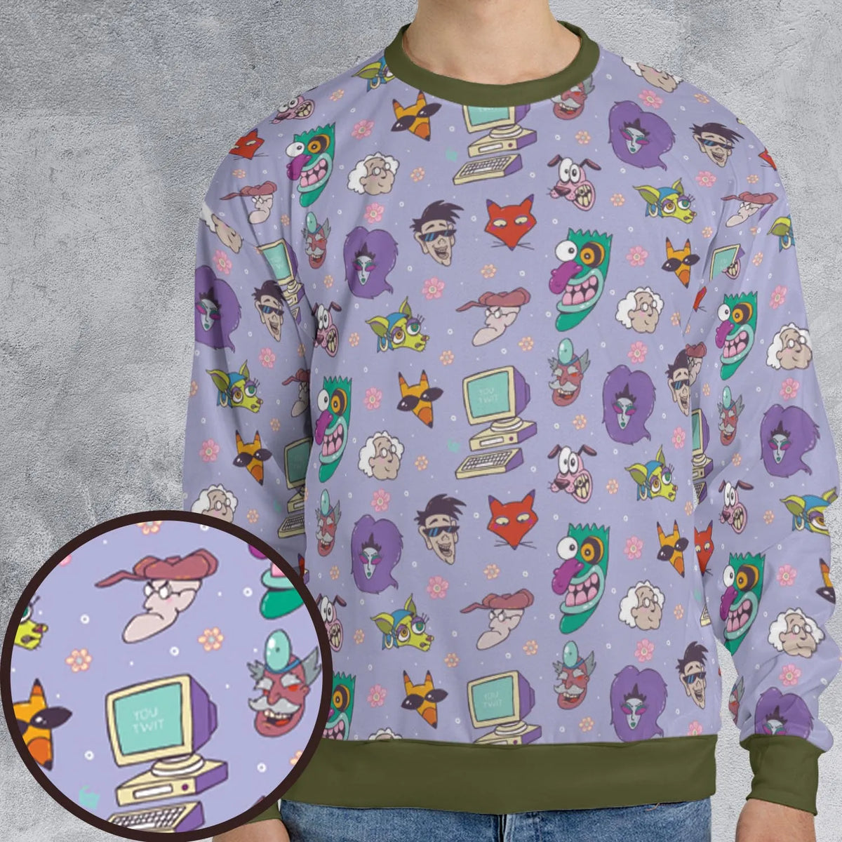 Courage the Cowardly Dog Characters Pattern All-over Print Sweatshirt