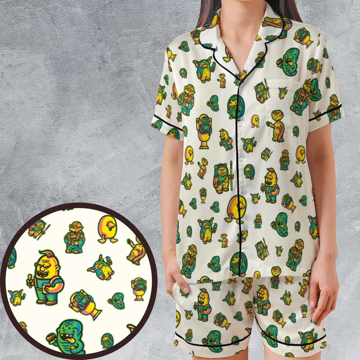 80s But Goodies Satin Short-Sleeve Pajamas Set