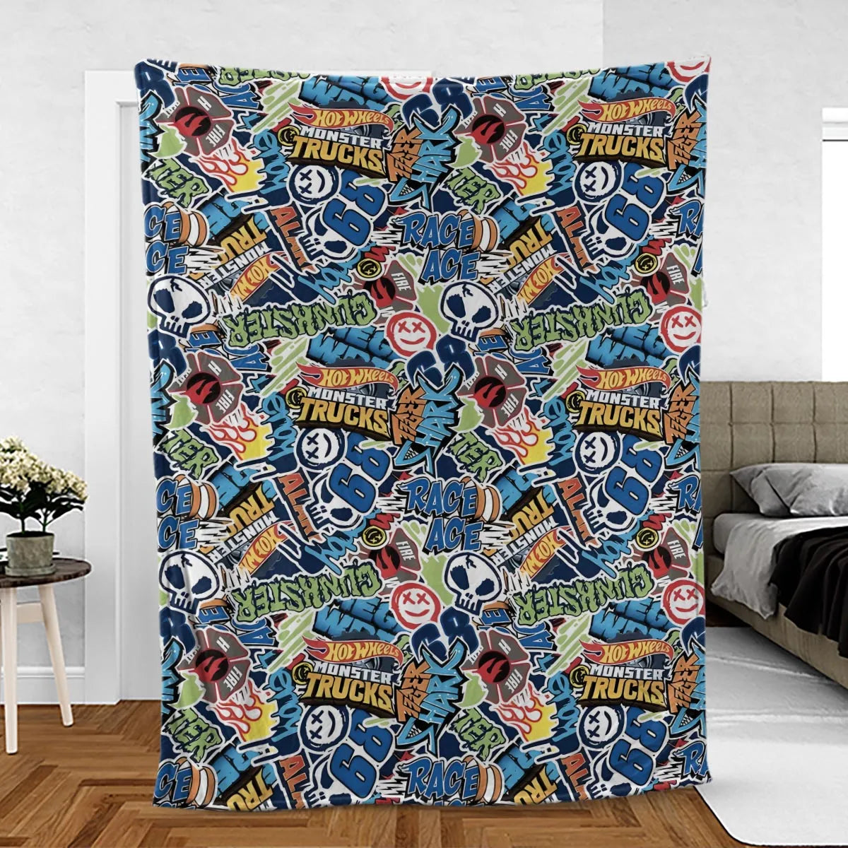 Hot Wheels Monster Trucks Logos Fleece Blanket