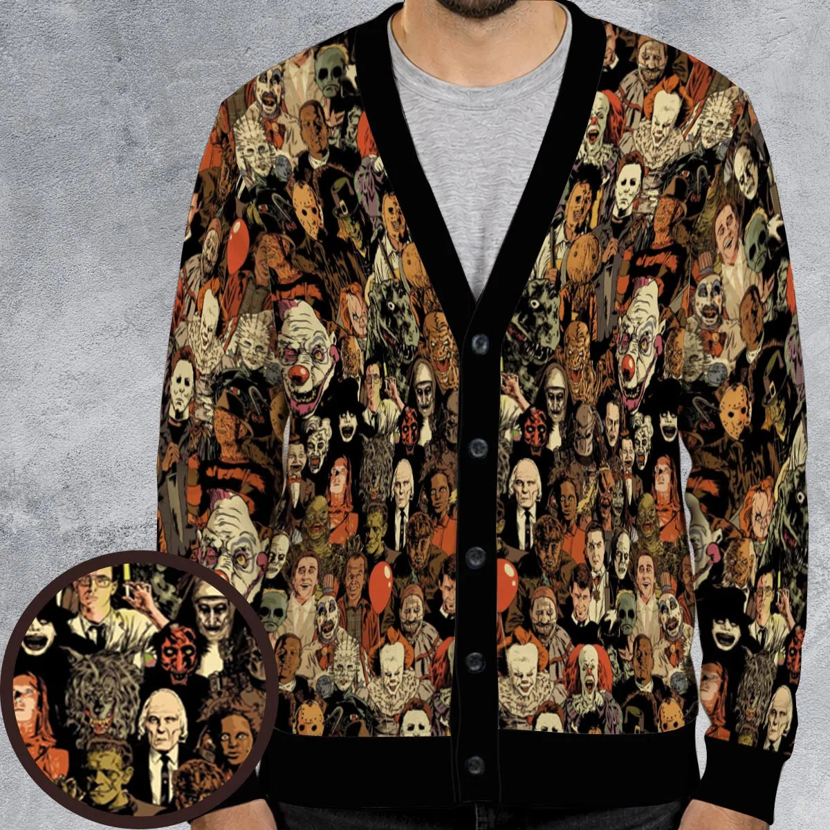 Horror Movie Characters Halloween Pattern Cardigan