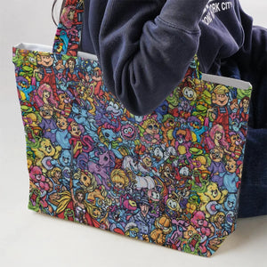 80s Throwback Cartoon Pattern Large Tote Bag