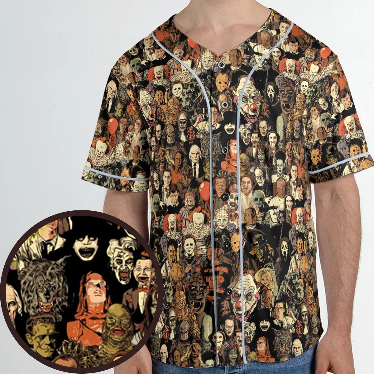 Horror Movie Characters Halloween Pattern Unisex Baseball Jersey