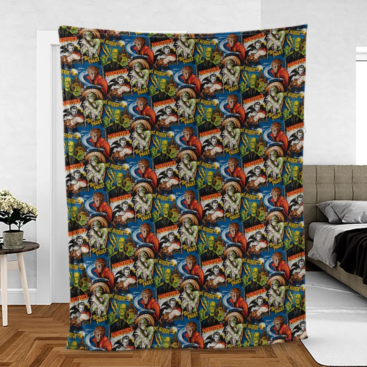The Horror The Fright Dracula Frankenstein The Wolfman Monster Universal Pattern Fleece Blanket