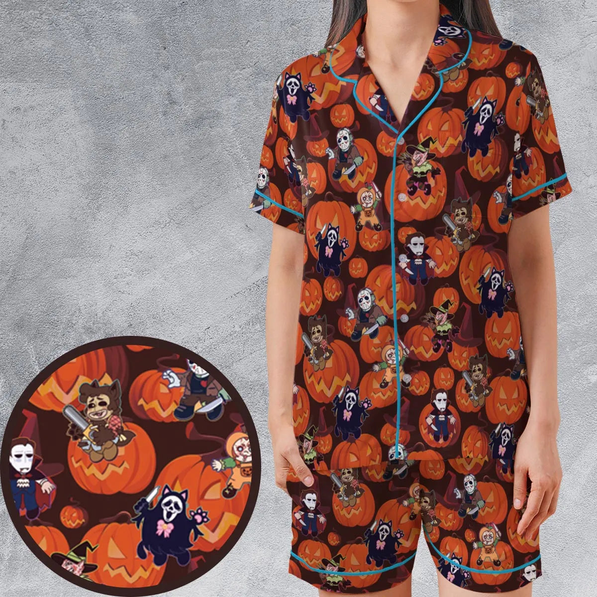 Halloween Slasher Satin Short-Sleeve Pajamas Set