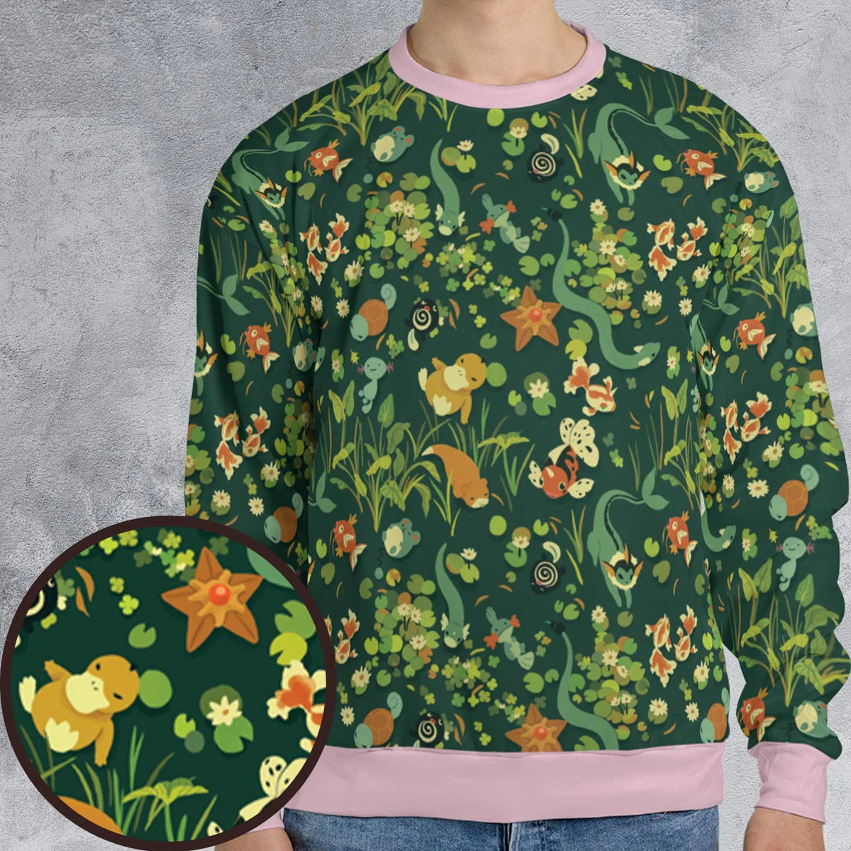 Floating In A Pond Magikarp Psyduck Vaporeon Water Pokemon All-over Print Sweatshirt