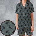 Cat and Raven Edgar Allan Poe Pattern Satin Short-Sleeve Pajamas Set