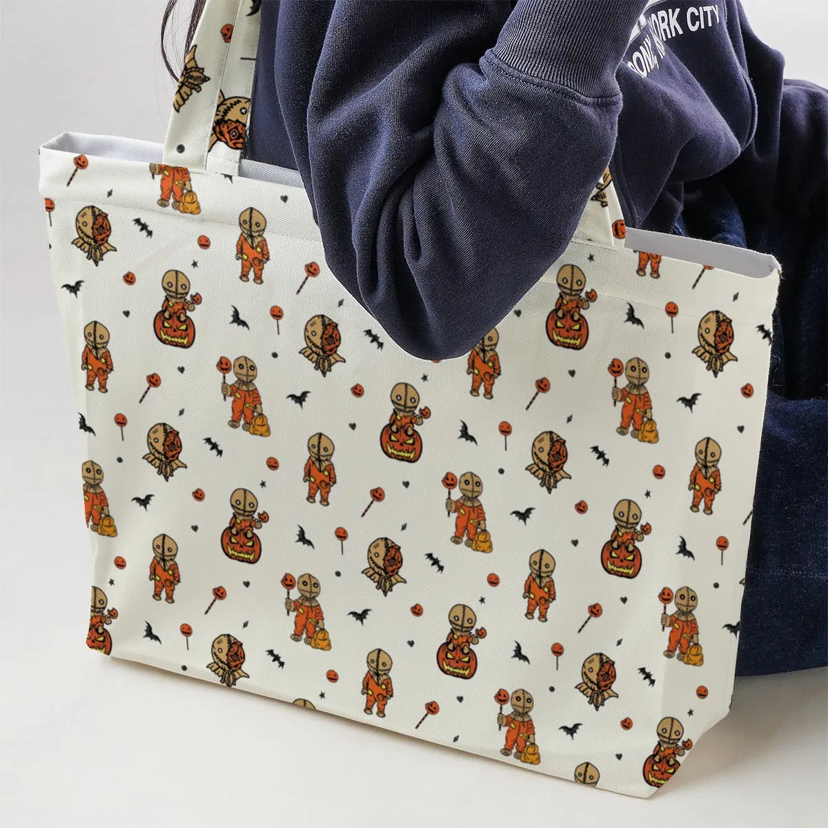 Pumpkin Sam Trick 'r Treat Horror Large Tote Bag