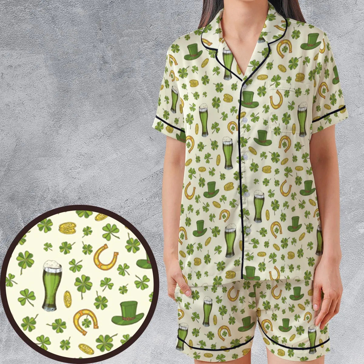 St.Patrick’s Day Pattern Satin Short-Sleeve Pajamas Set