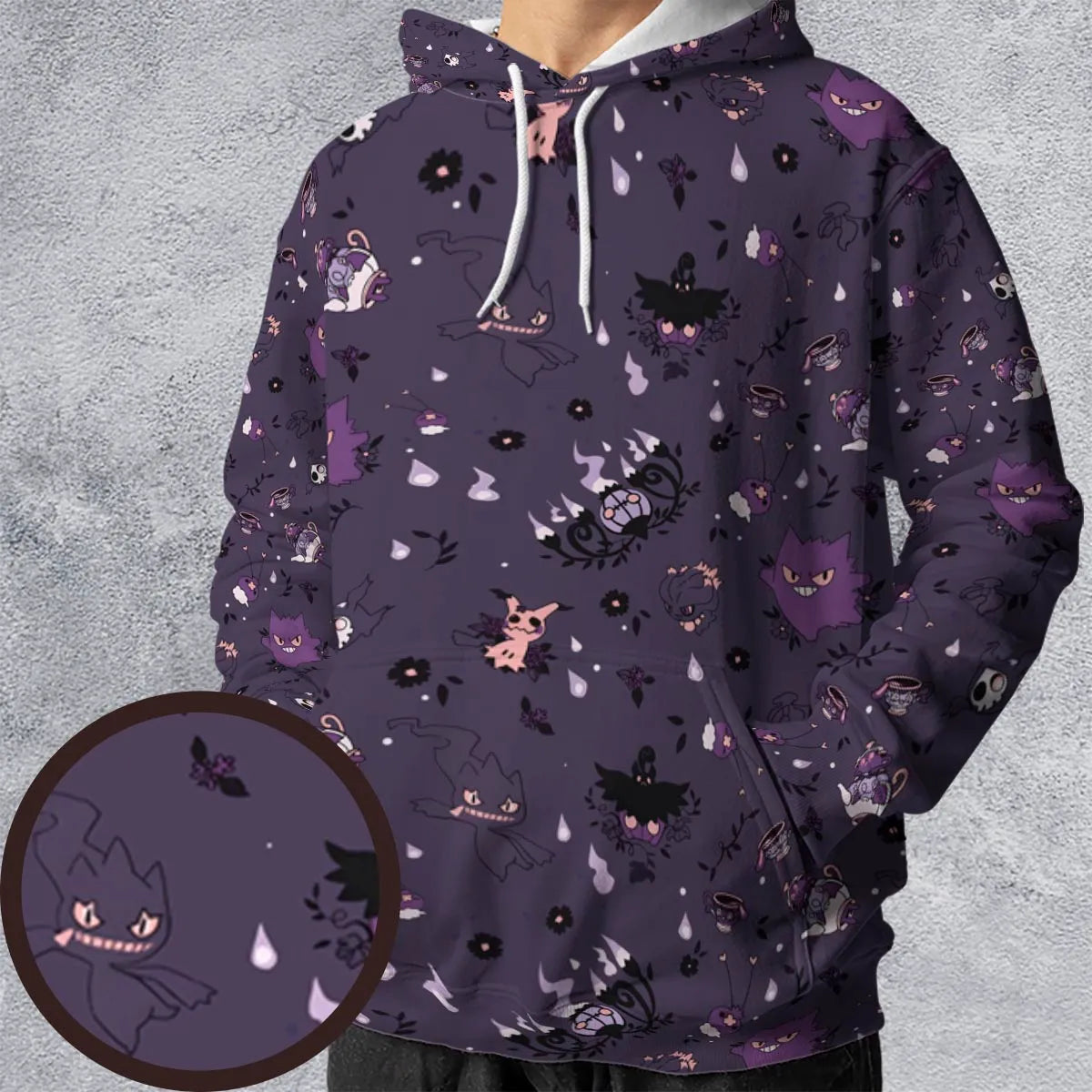 Pokemon Ghost-typen Gengar Banette Litwick Mismagius All-over Print Hoodie