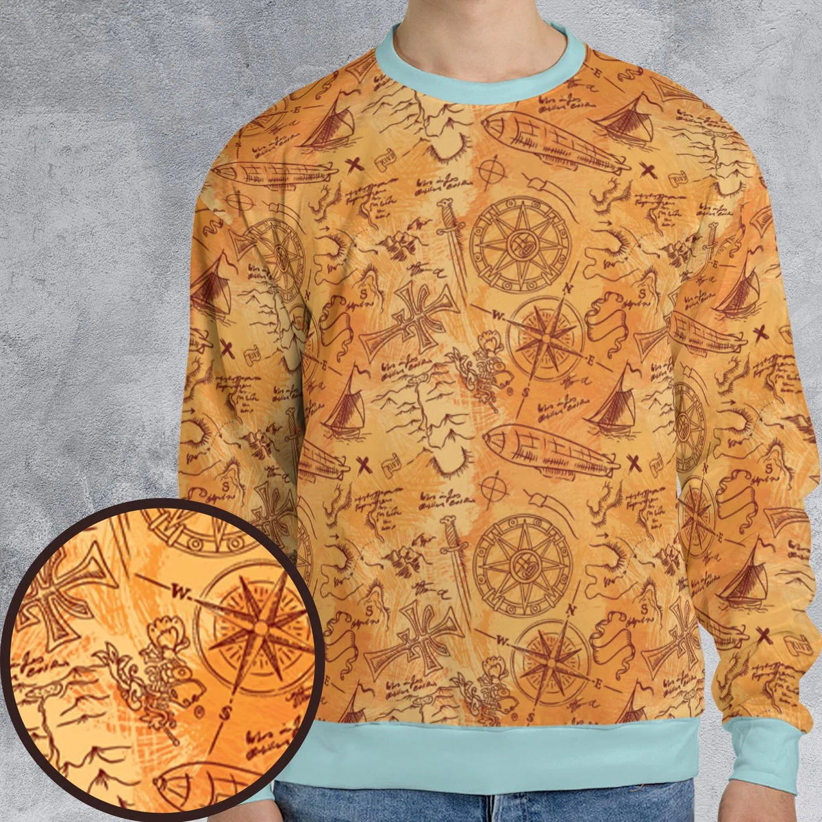 Vintage Adventure Map Indiana Jones All-over Print Sweatshirt