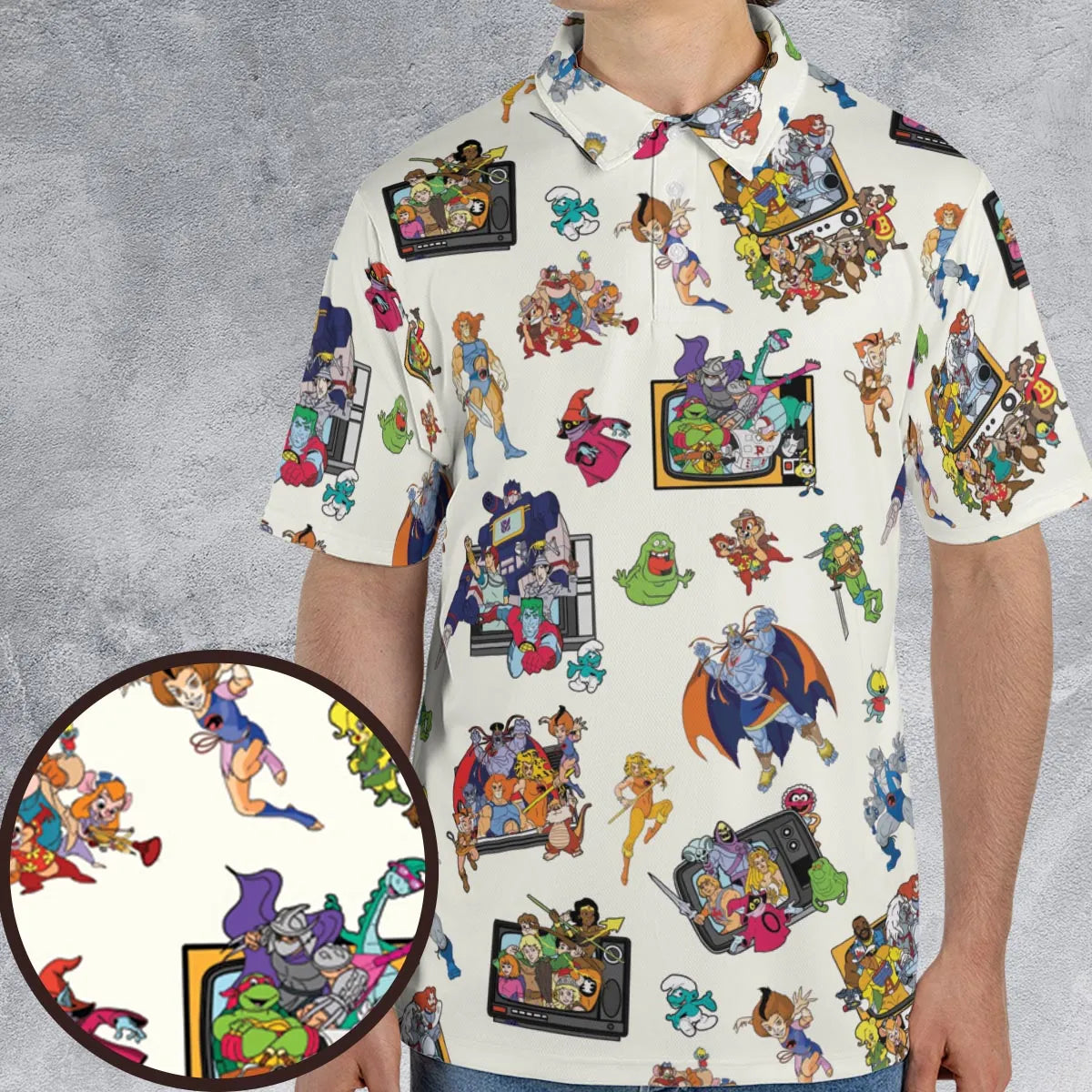 80s Famous Cartoon Characters Pattern AOP Men/Women Polo Shirt