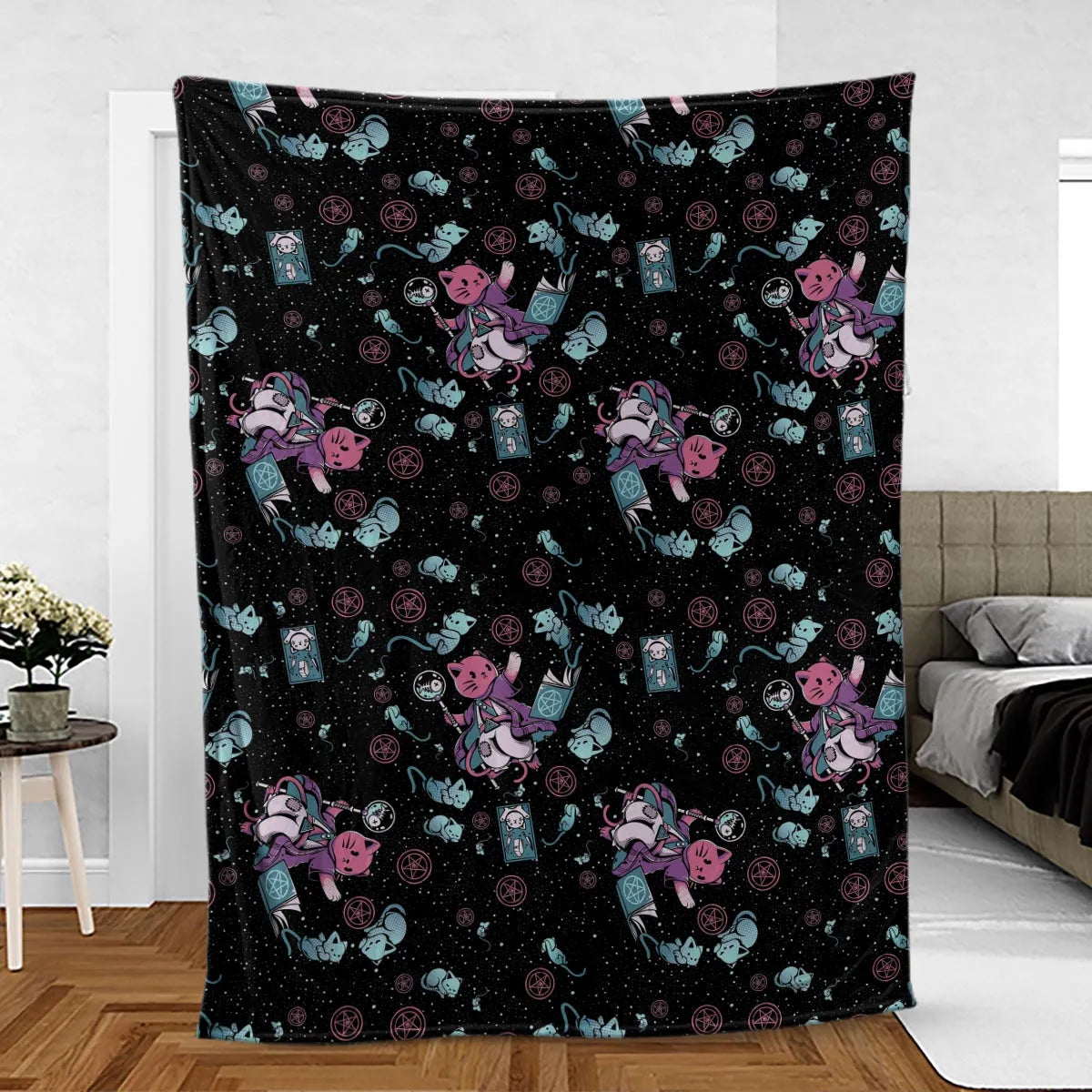 Necromancer Cat Pattern Fleece Blanket