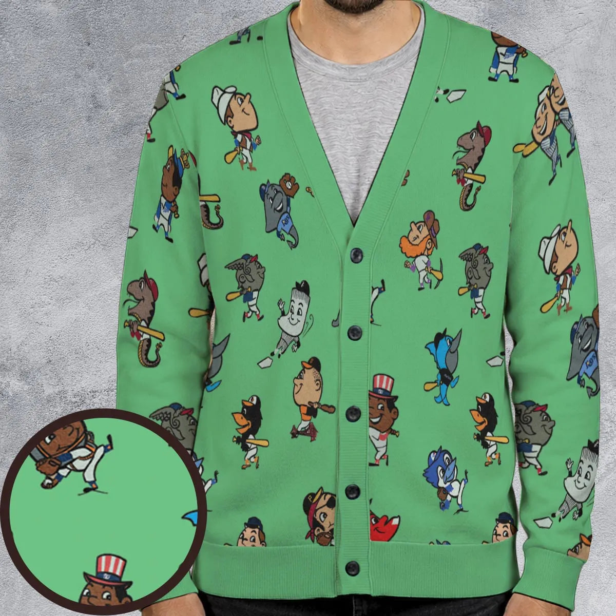 Baseball Mascot Pattern Cardigan