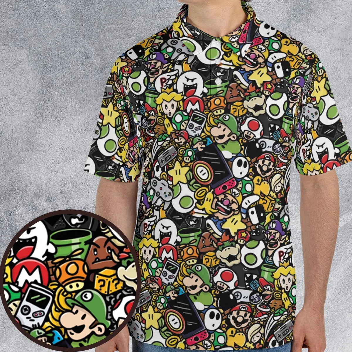 Super Mario Characters All In One Pattern AOP Men/Women Polo Shirt