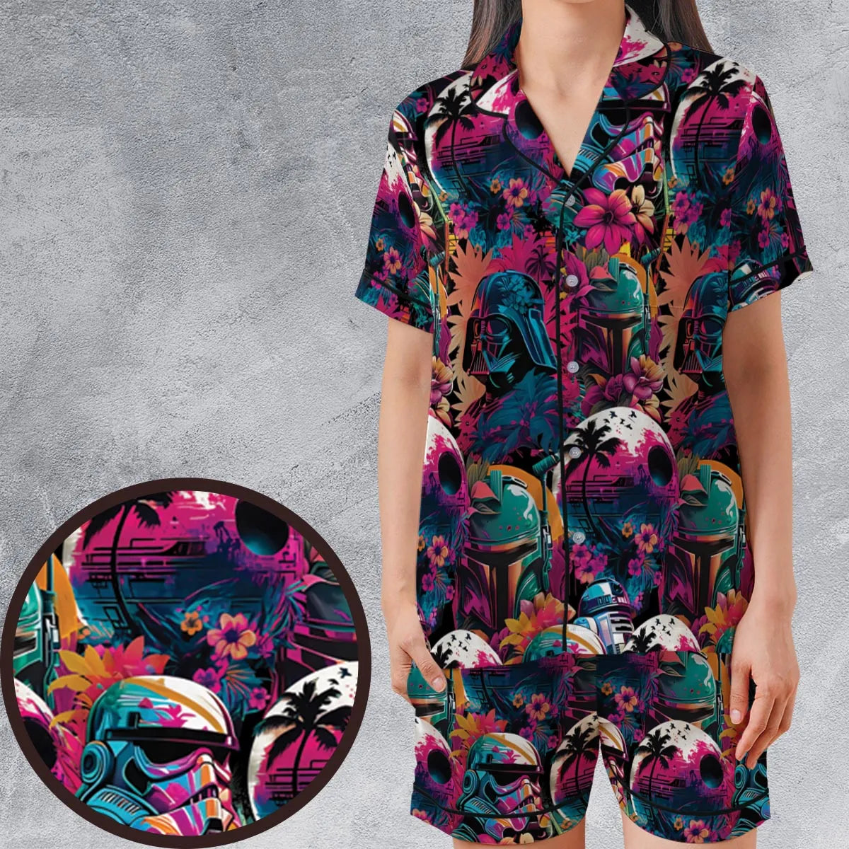 Star Wars Synthwave Satin Short-Sleeve Pajamas Set