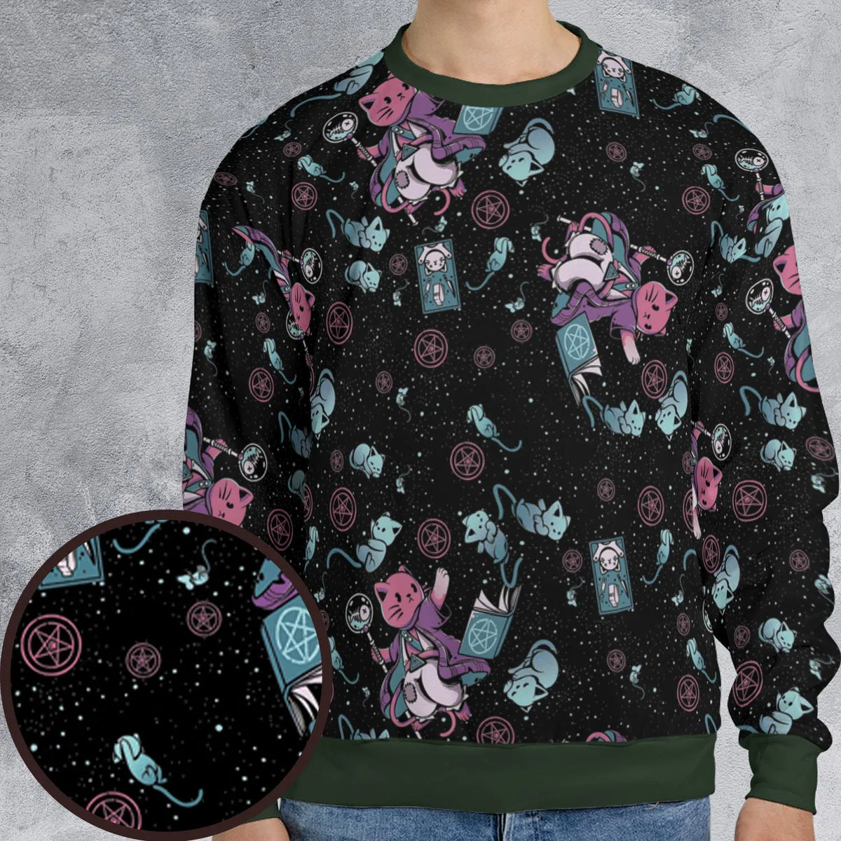 Necromancer Cat Pattern All-over Print Sweatshirt