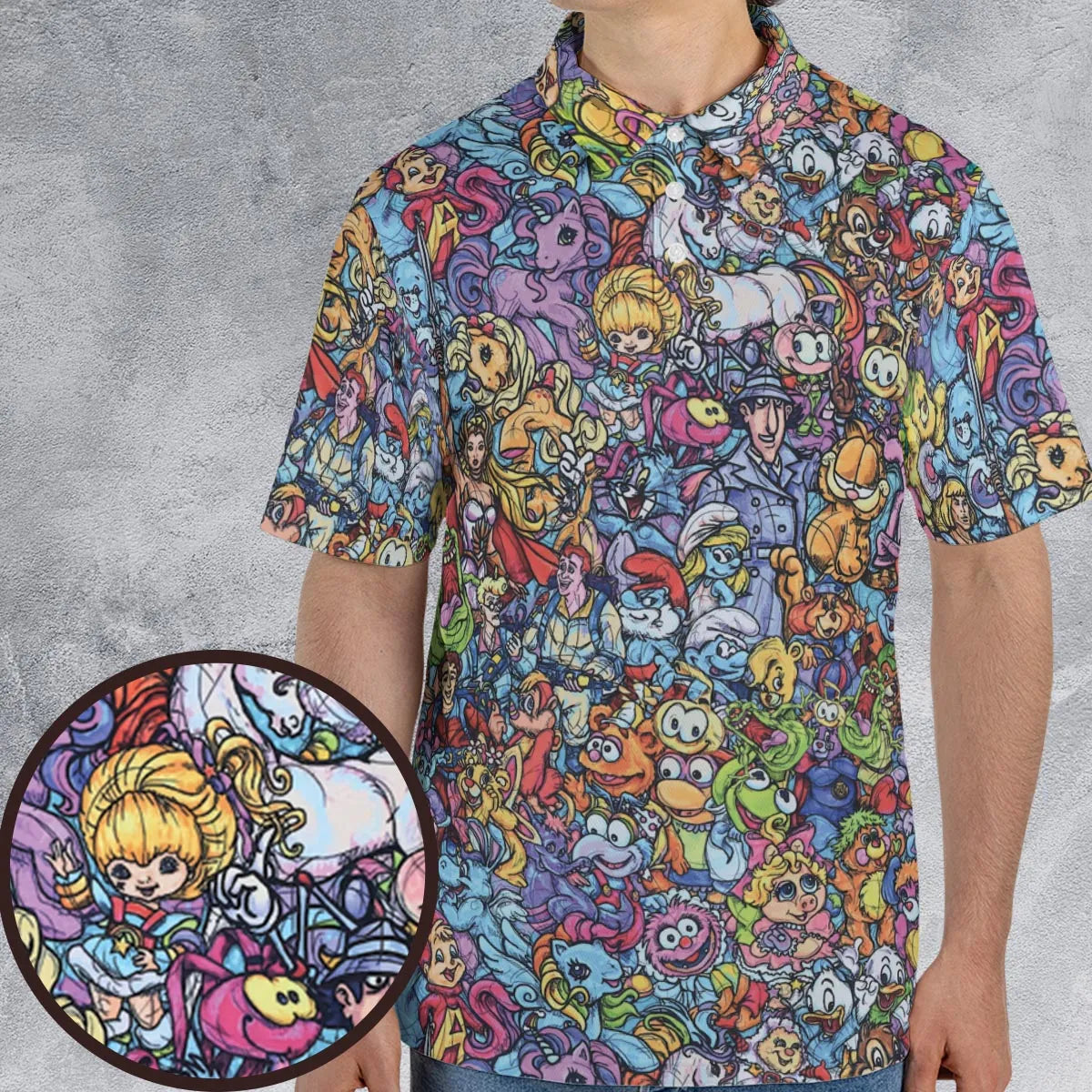 80s Throwback Cartoon Pattern AOP Men/Women Polo Shirt