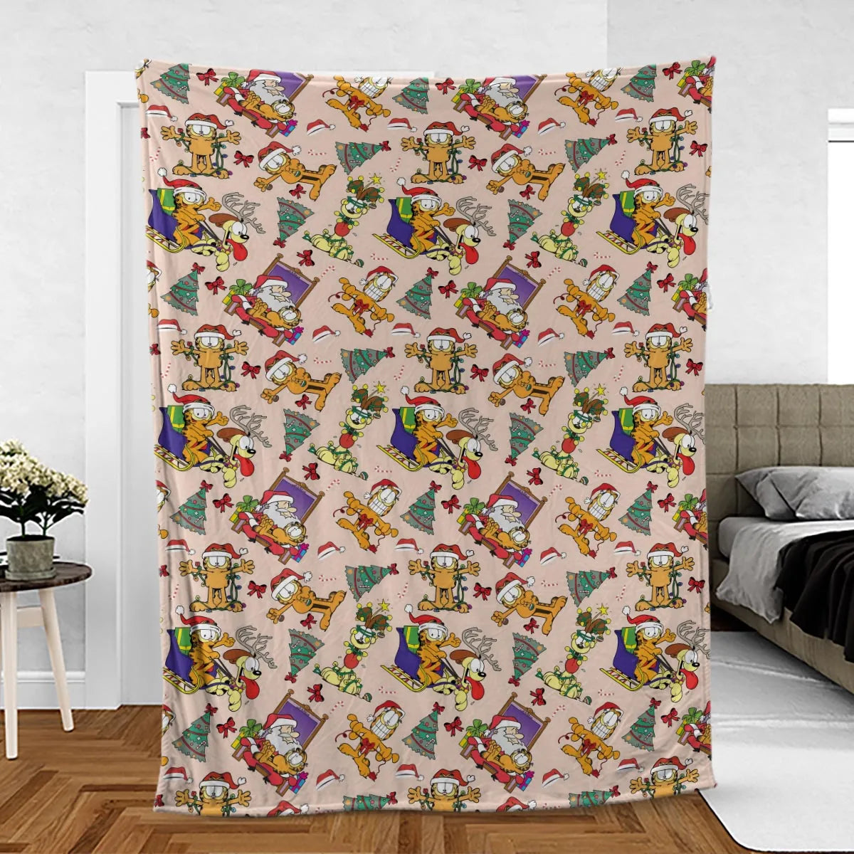Garfield And Odie Christmas Sleigh Fleece Blanket