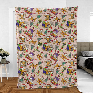 Garfield And Odie Christmas Sleigh Fleece Blanket
