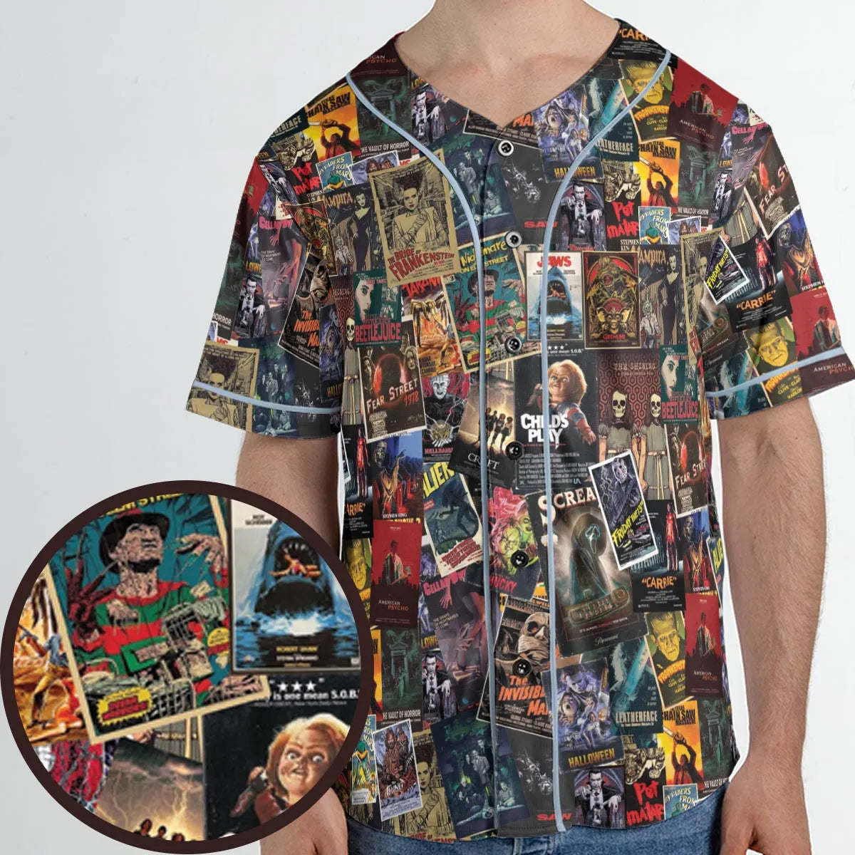 Vintage Horror Pattern Unisex Baseball Jersey