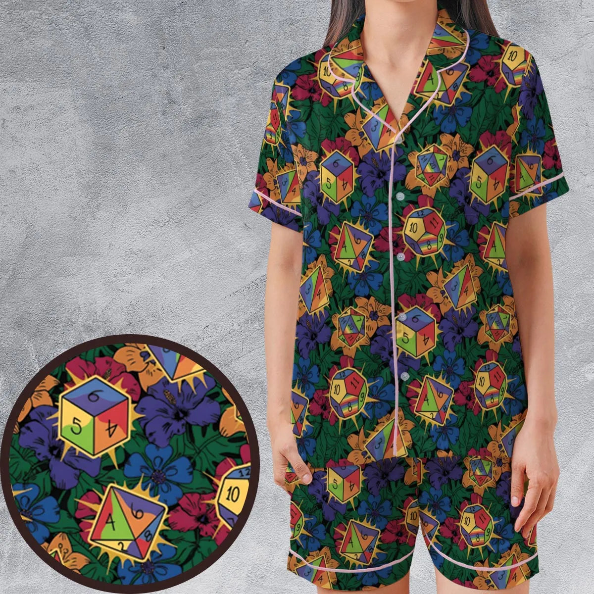 Tropical Dice DnD Satin Short-Sleeve Pajamas Set