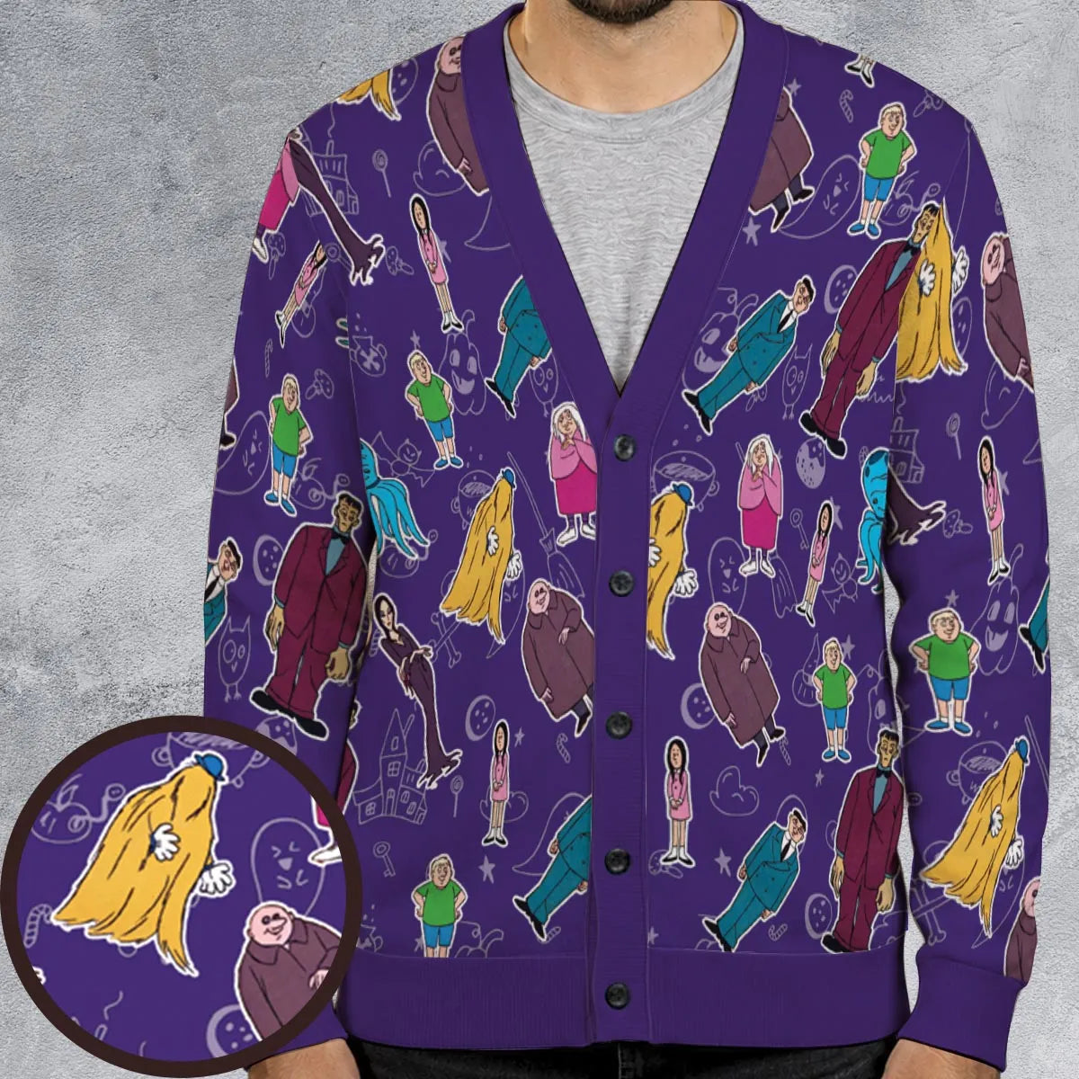 The Addams Family Cartoon Cardigan