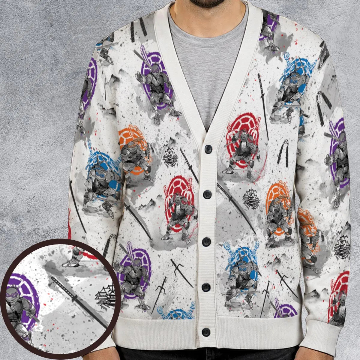 TMNT Characters Sumi-E Pattern Cardigan
