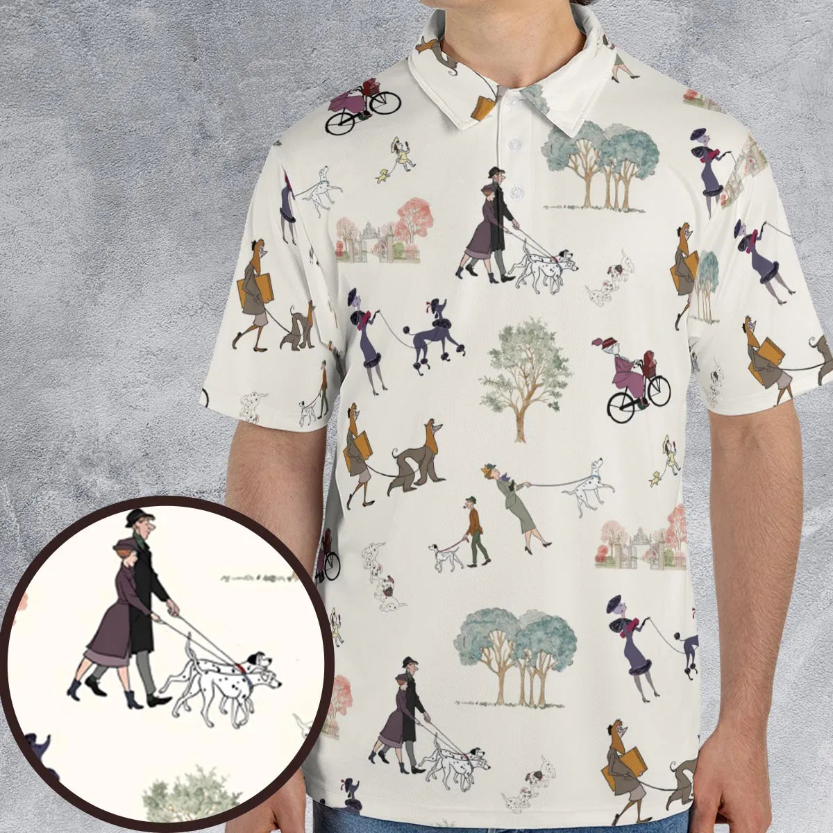 Dog Walking Look Alikes 101 Dalmations AOP Men/Women Polo Shirt