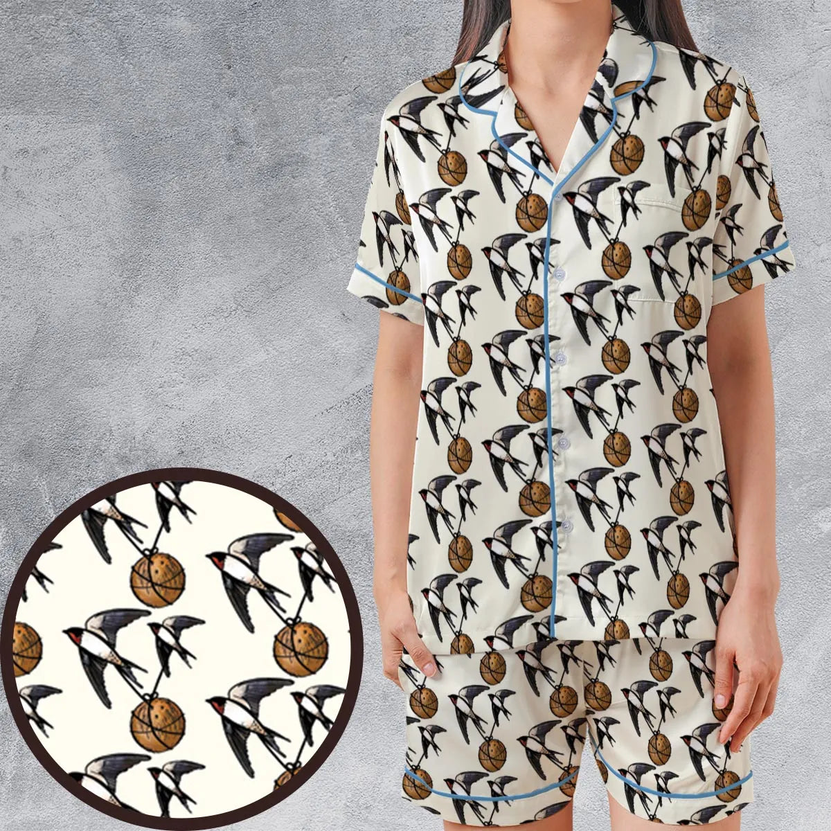 European Swallow Monty Python Holy Grail Satin Short-Sleeve Pajamas Set