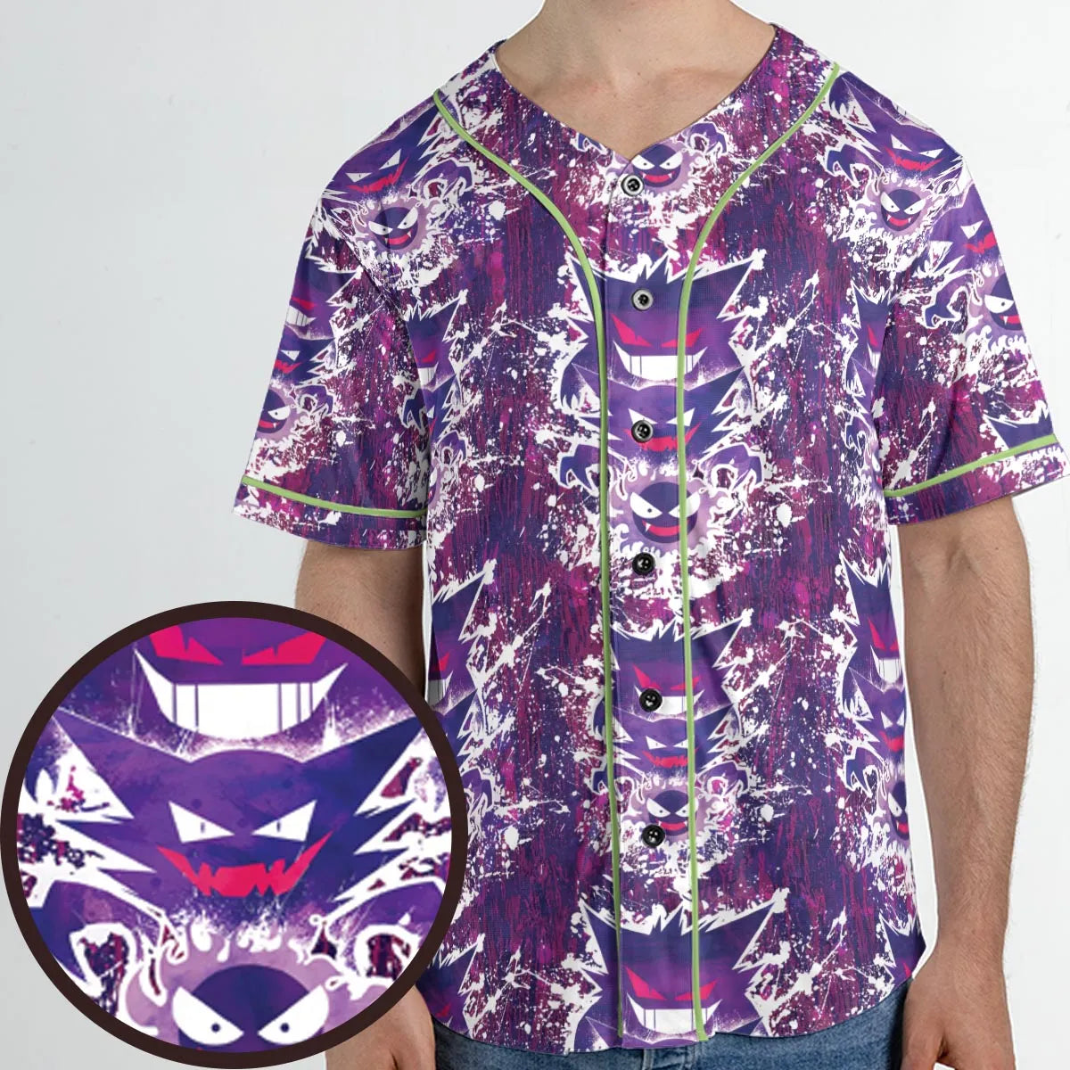 Ghostly Evolution Ghastly Haunter Gengar Pokemon Hawaiian Unisex Baseball Jersey