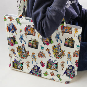 80s Famous Cartoon Characters Pattern Large Tote Bag