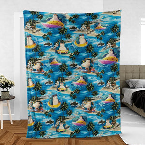 Snorlax Surfing Summer Vibes Fleece Blanket