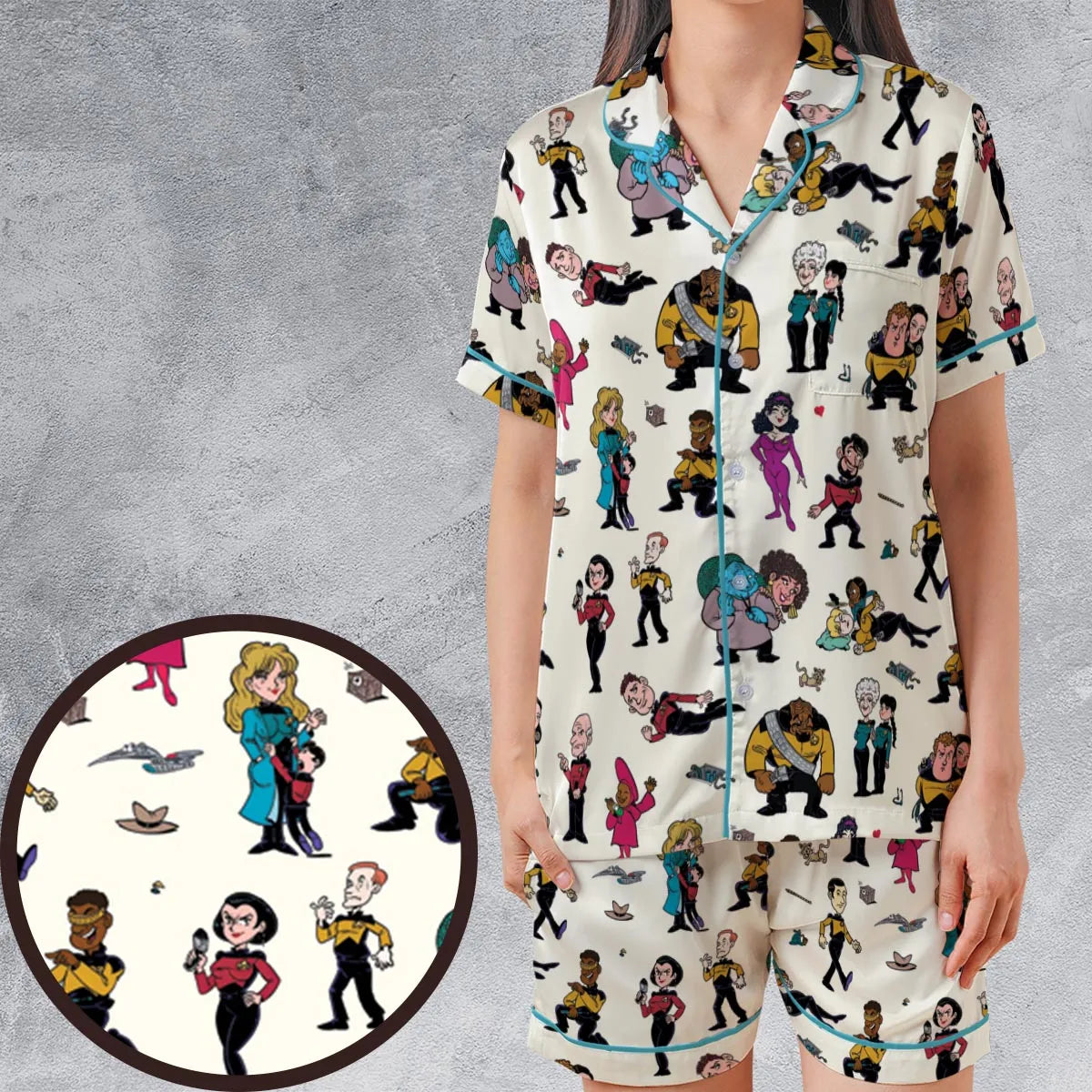 Star Trek TNG Tribute Satin Short-Sleeve Pajamas Set