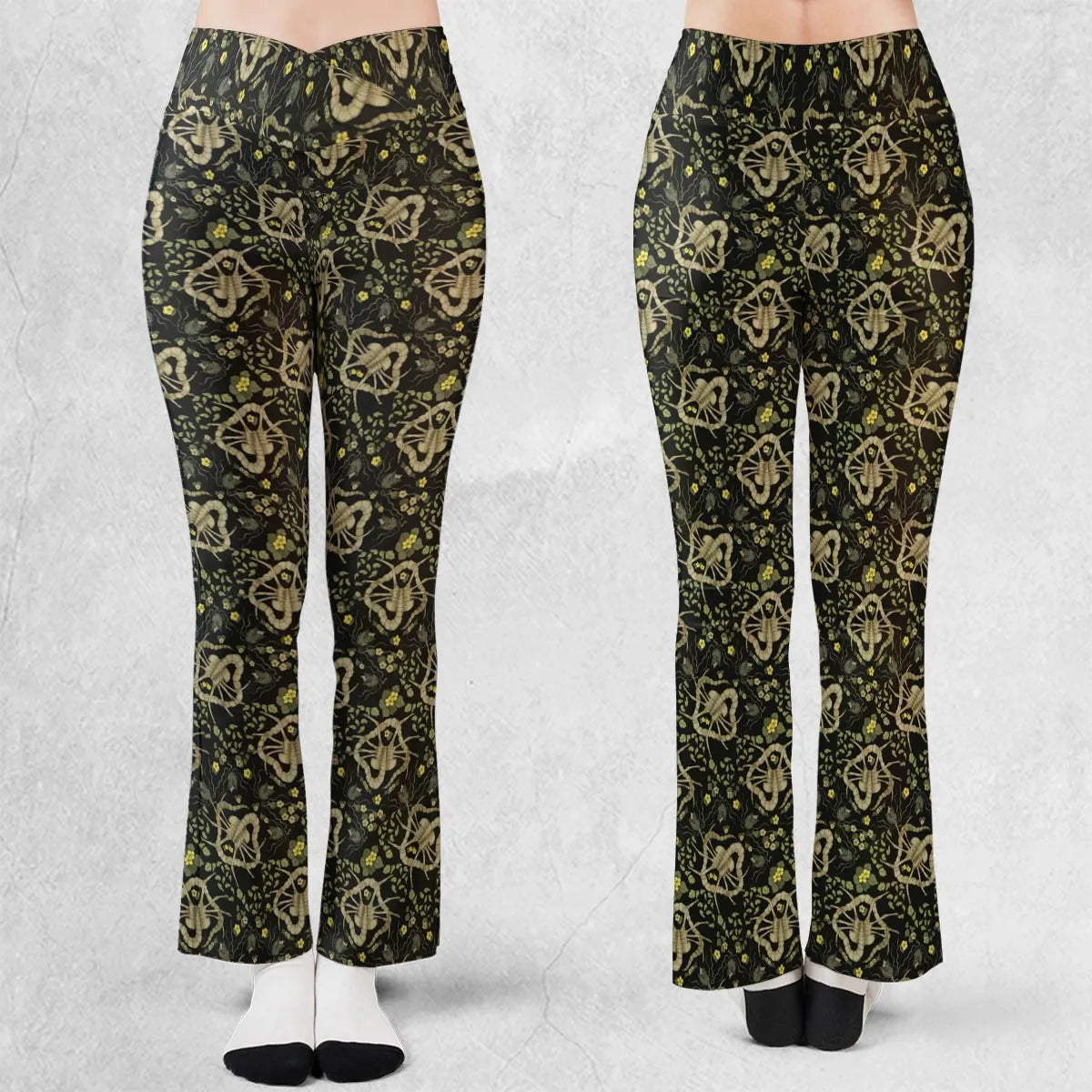 Facehugger Flower Pattern Alien Flare Leggings