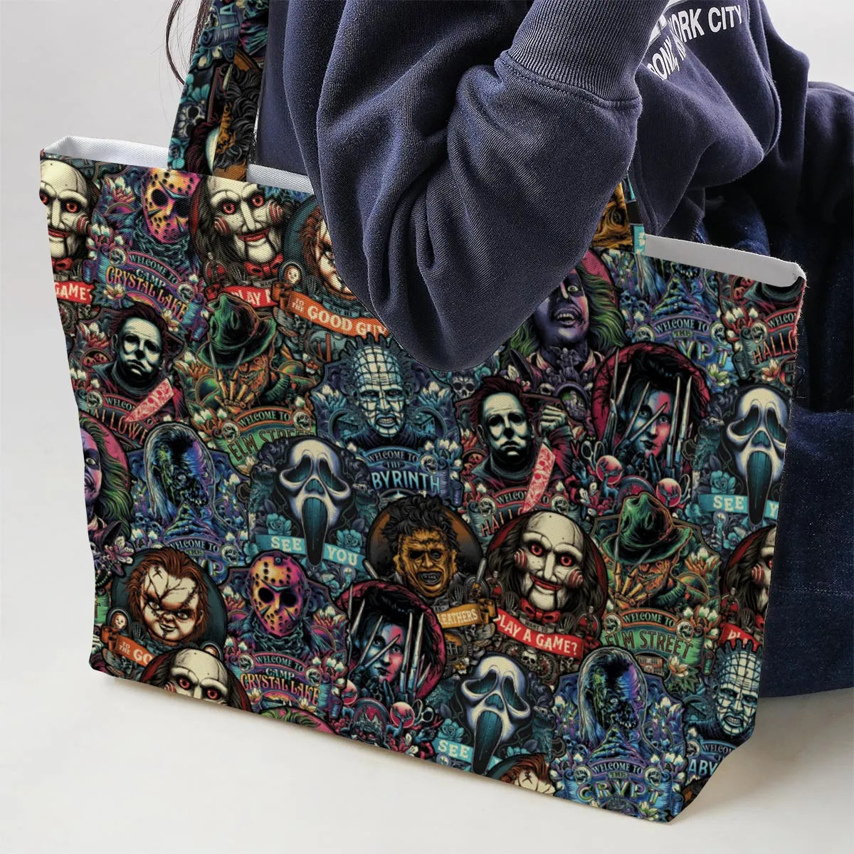Horror Movie Characters Pattern Large Tote Bag