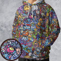 80s Throwback Cartoon Pattern All-over Print Hoodie