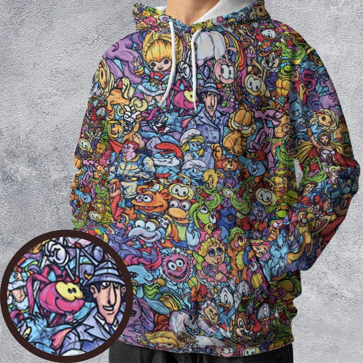 80s Throwback Cartoon Pattern All-over Print Hoodie