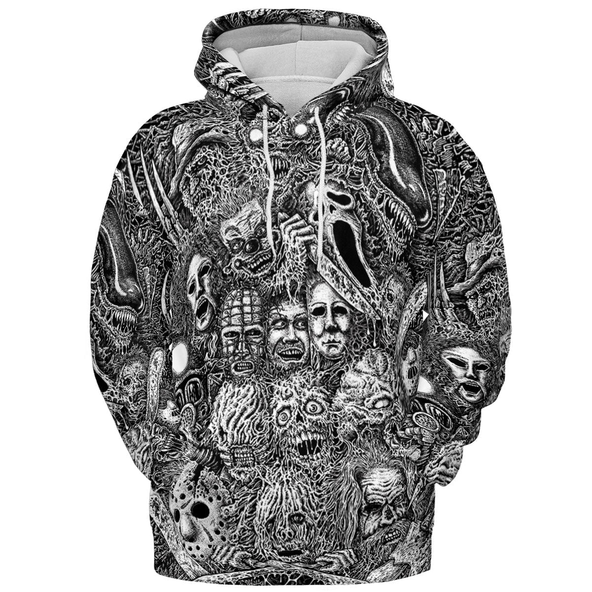 Horror Movie Assemblage Ghostface Xenomorph Pinhead Freddy Michael Myers All-over Print Hoodie