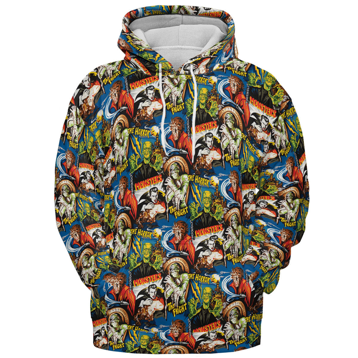 The Horror The Fright Dracula Frankenstein The Wolfman Monster Universal Pattern All-over Print Hoodie