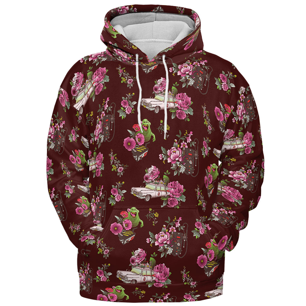 Slimer Ecto-1 Proton Pack Floral Ghostbusters All-over Print Hoodie