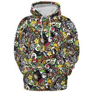 Super Mario Characters All In One Pattern All-over Print Hoodie