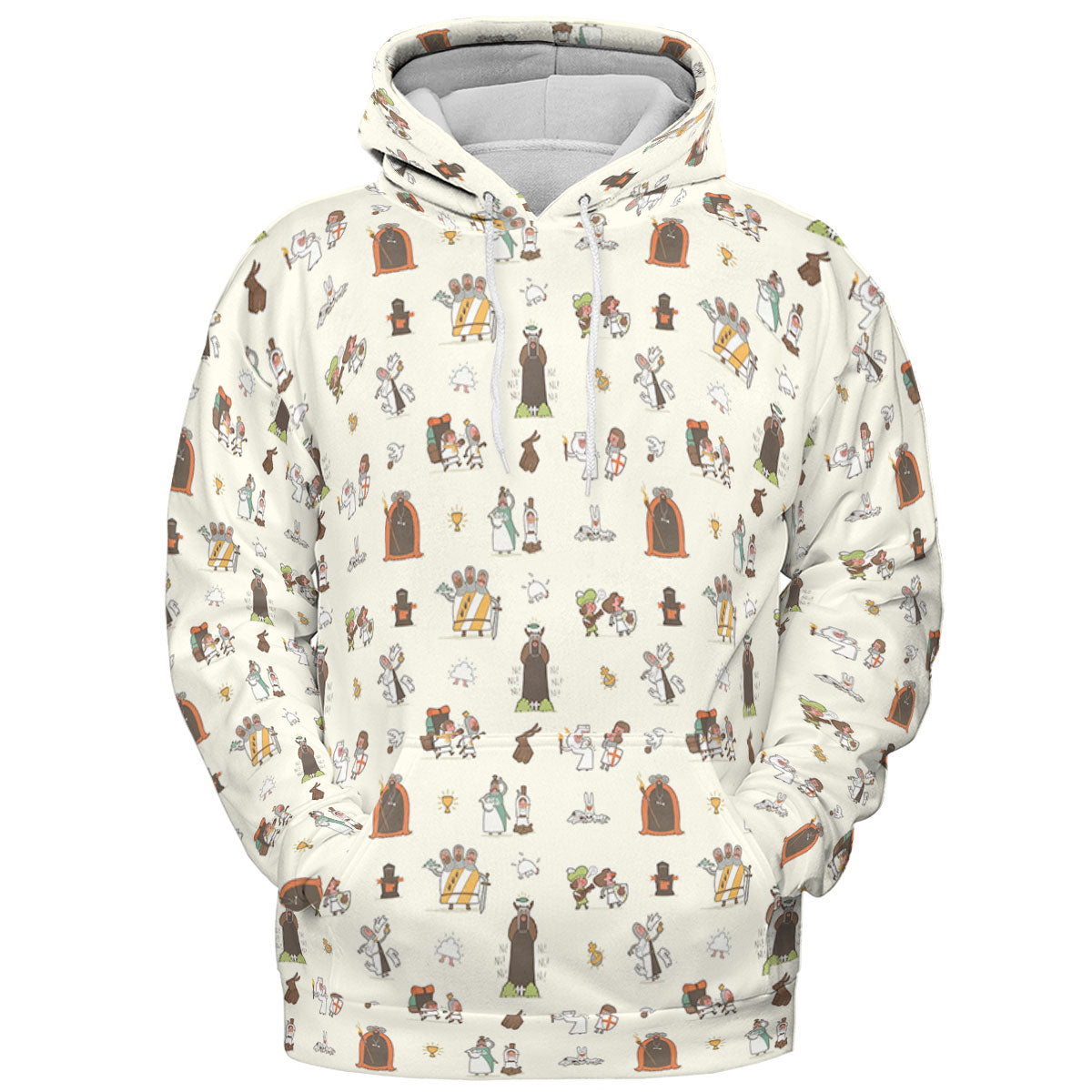 The Holy Grail Pattern Monty Python Button Down All-over Print Hoodie
